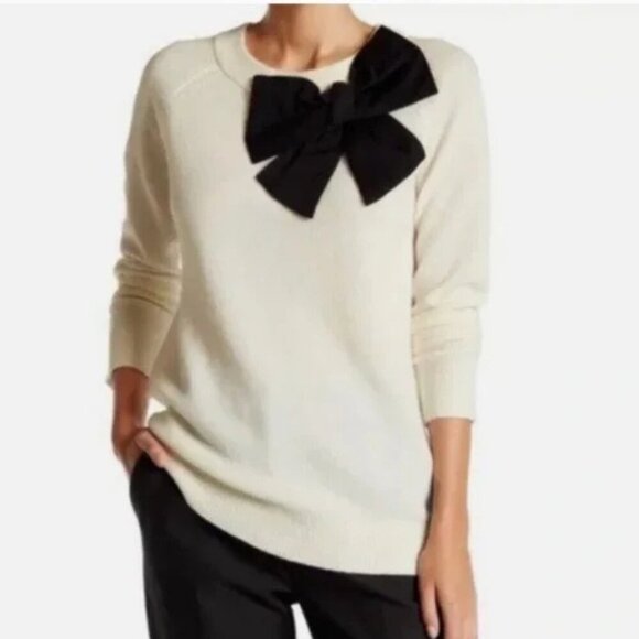 Kate Spade Wool Cream Black Bow Crewneck Sweater - 35608 - Picture 1 of 12